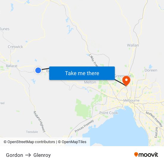 Gordon to Glenroy map