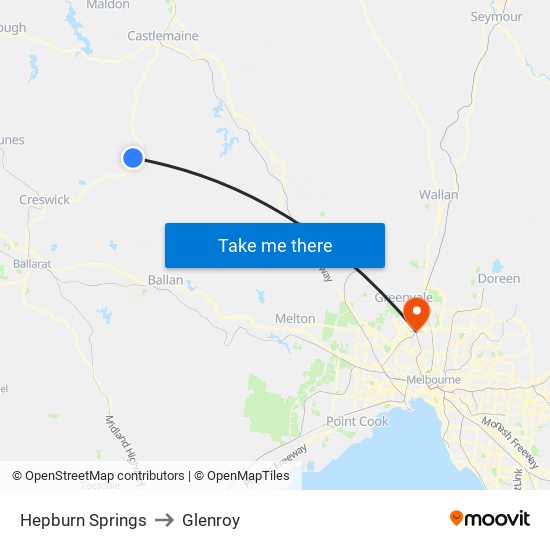 Hepburn Springs to Glenroy map