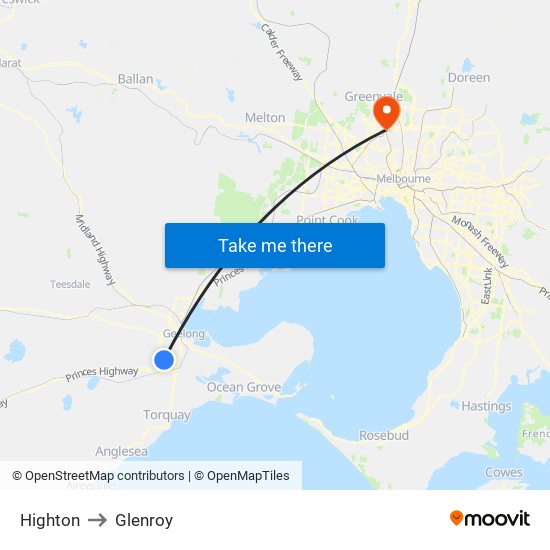 Highton to Glenroy map