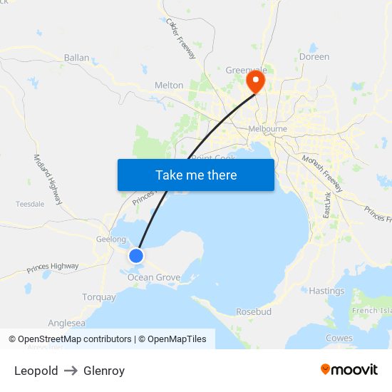 Leopold to Glenroy map