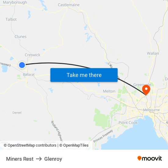 Miners Rest to Glenroy map