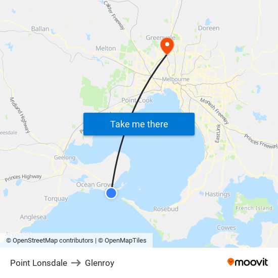 Point Lonsdale to Glenroy map