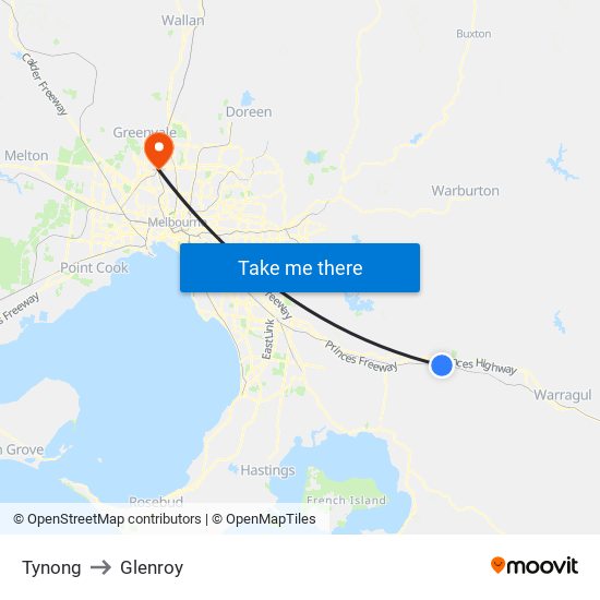 Tynong to Glenroy map