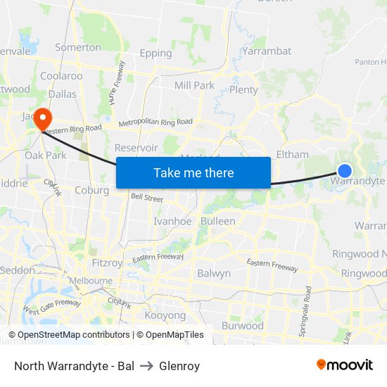 North Warrandyte - Bal to Glenroy map