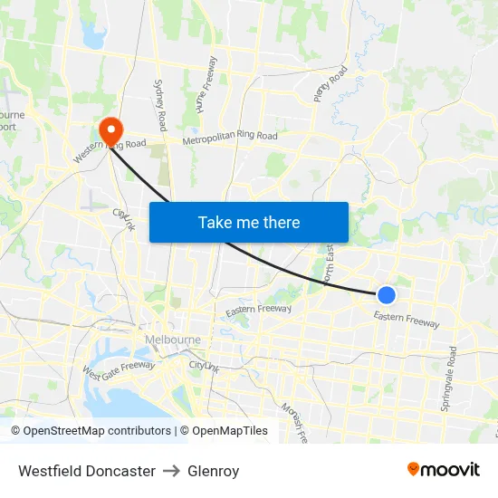 Westfield Doncaster to Glenroy map
