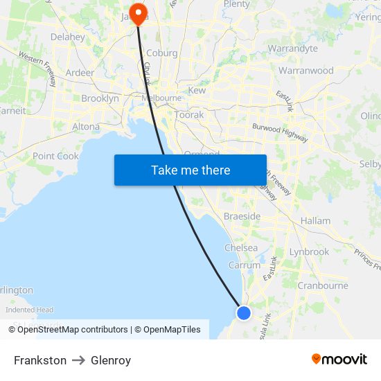 Frankston to Glenroy map