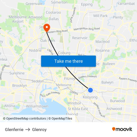 Glenferrie to Glenroy map