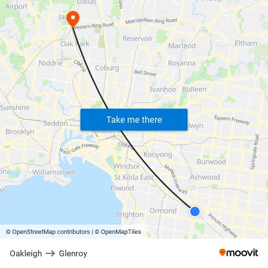 Oakleigh to Glenroy map