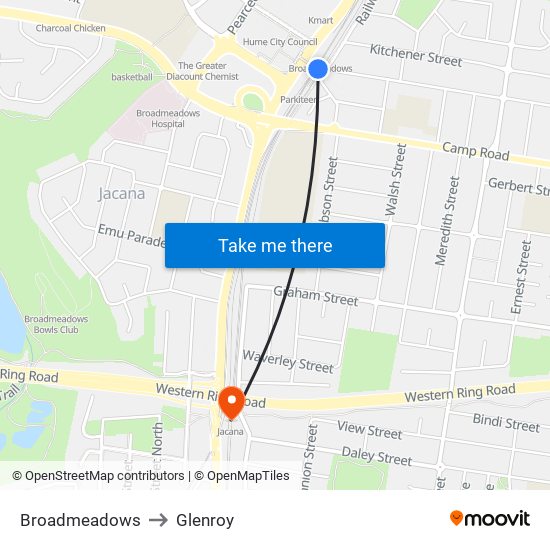 Broadmeadows to Glenroy map