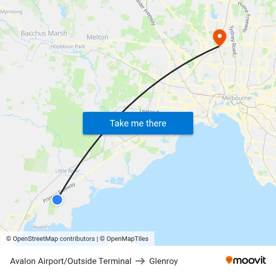 Avalon Airport/Outside Terminal to Glenroy map