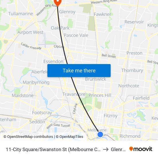 11-City Square/Swanston St (Melbourne City) to Glenroy map