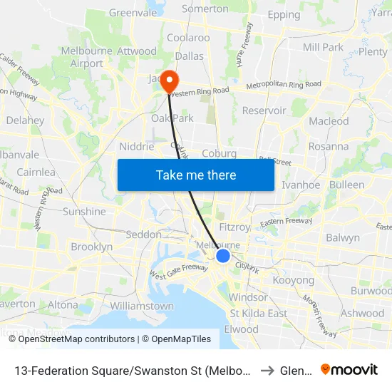 Federation Square/Swanston St #13 to Glenroy map