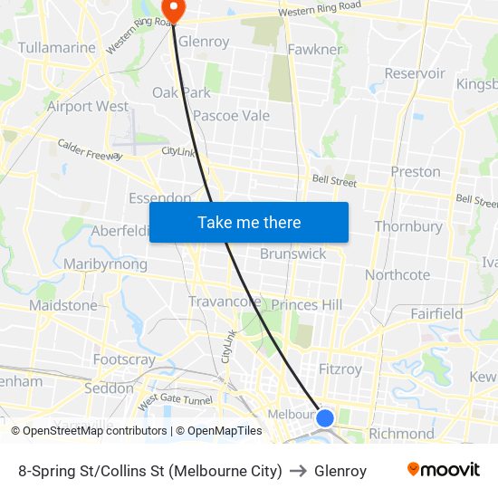 8-Spring St/Collins St (Melbourne City) to Glenroy map