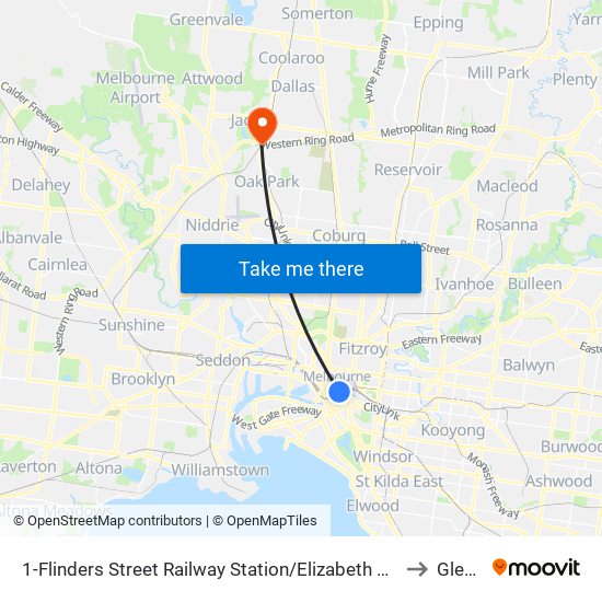 1-Flinders Street Railway Station/Elizabeth St (Melbourne City) to Glenroy map