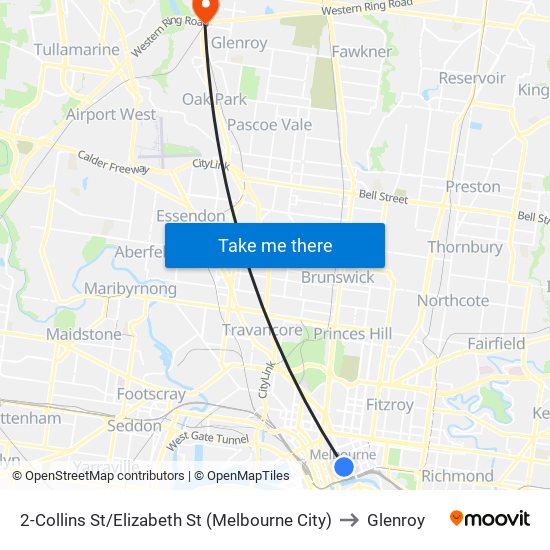 2-Collins St/Elizabeth St (Melbourne City) to Glenroy map