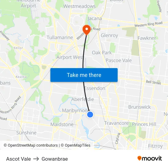 Ascot Vale to Gowanbrae map