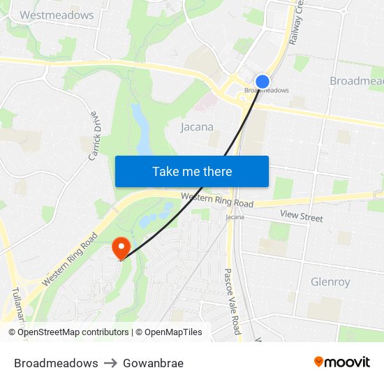 Broadmeadows to Gowanbrae map