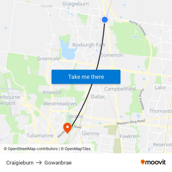 Craigieburn to Gowanbrae map