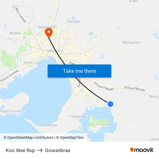 Koo Wee Rup to Gowanbrae map