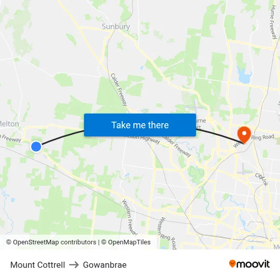 Mount Cottrell to Gowanbrae map