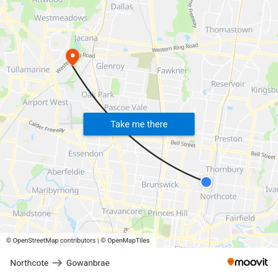 Northcote to Gowanbrae map