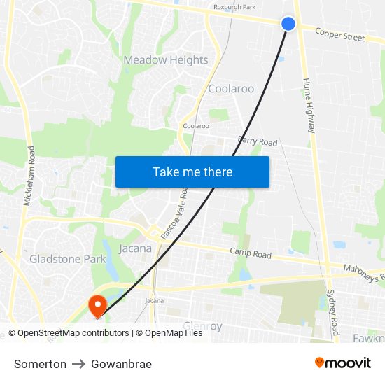 Somerton to Gowanbrae map