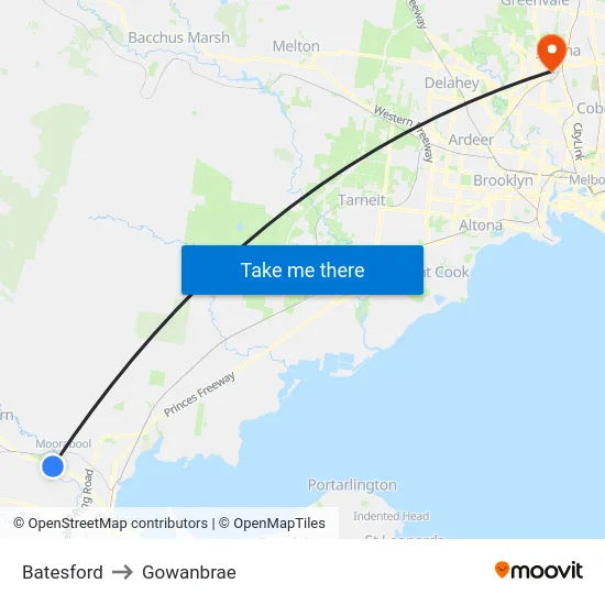 Batesford to Gowanbrae map