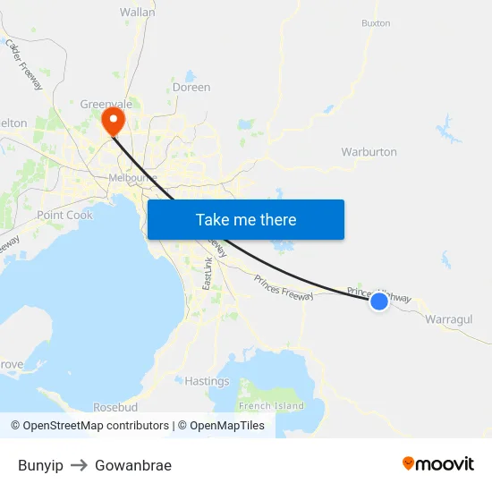 Bunyip to Gowanbrae map