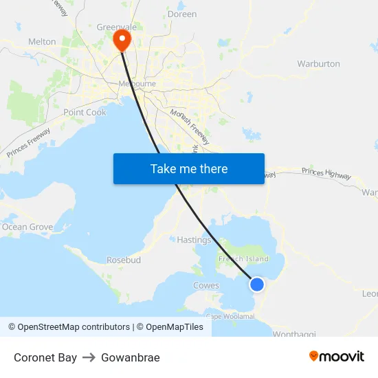 Coronet Bay to Gowanbrae map