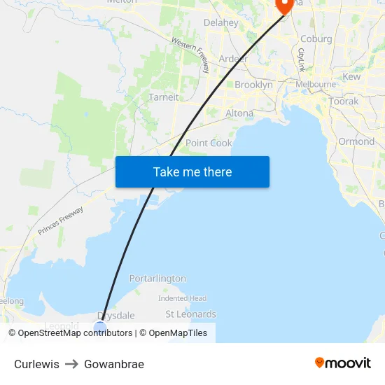Curlewis to Gowanbrae map
