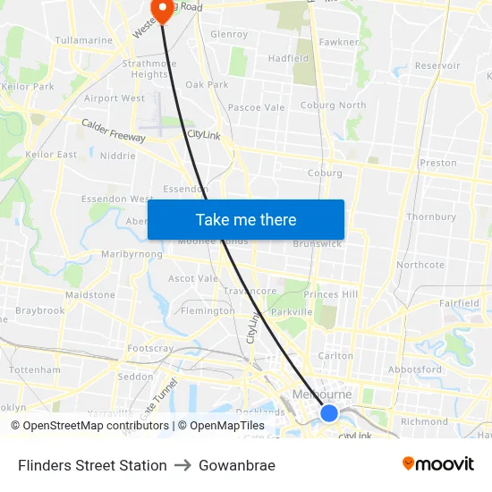 Flinders Street Station to Gowanbrae map
