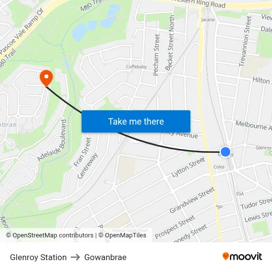 Glenroy Station to Gowanbrae map