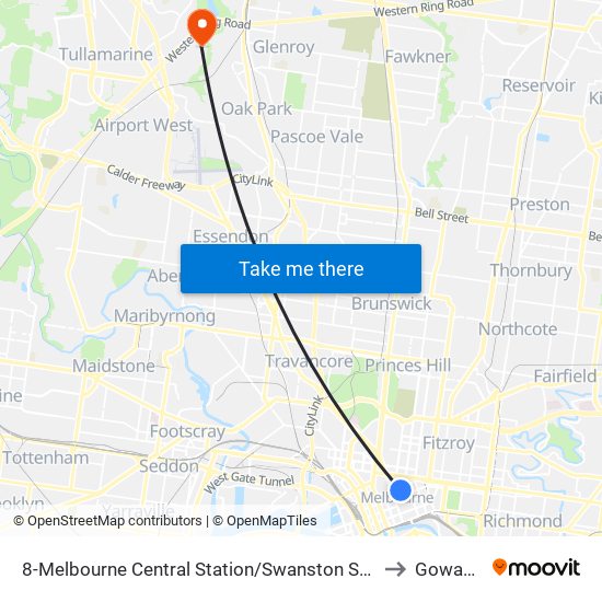 8-Melbourne Central Station/Swanston St (Melbourne City) to Gowanbrae map