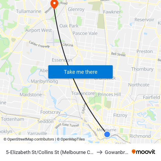 5-Elizabeth St/Collins St (Melbourne City) to Gowanbrae map