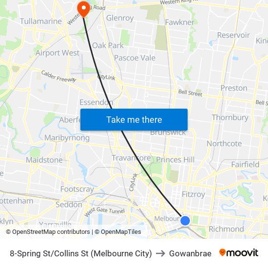 8-Spring St/Collins St (Melbourne City) to Gowanbrae map