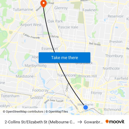 2-Collins St/Elizabeth St (Melbourne City) to Gowanbrae map