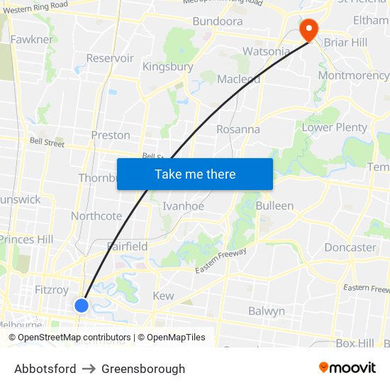 Abbotsford to Greensborough map