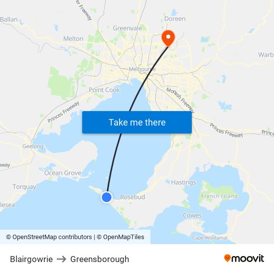Blairgowrie to Greensborough map