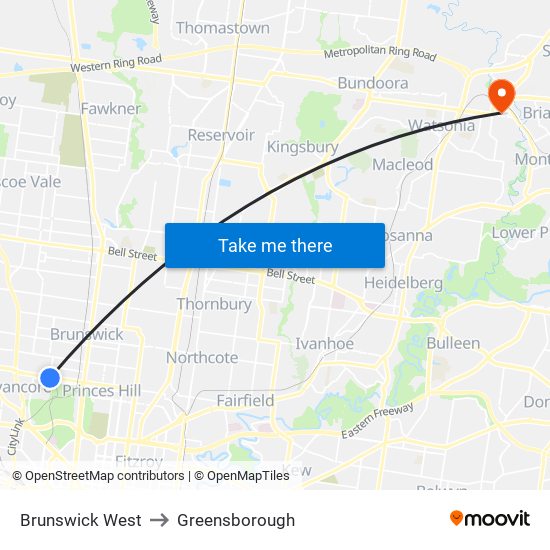 Brunswick West to Greensborough map