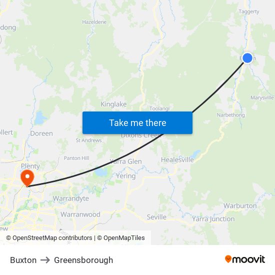 Buxton to Greensborough map