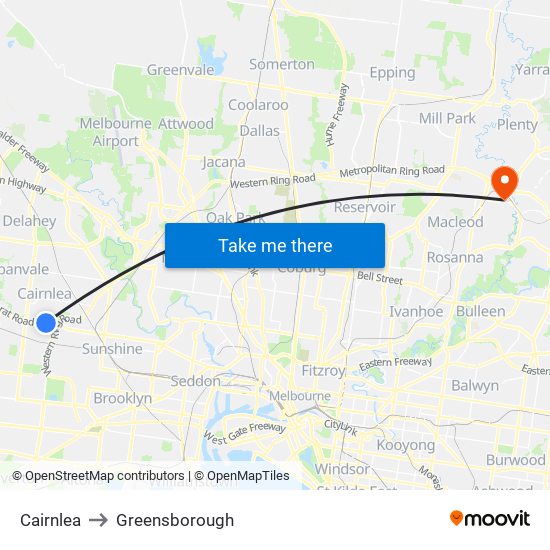 Cairnlea to Greensborough map