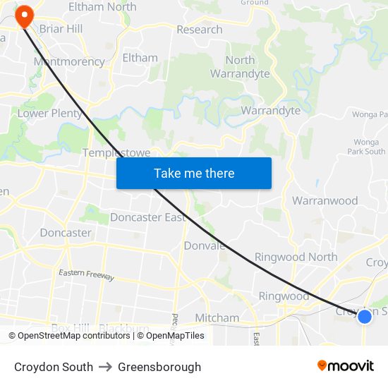 Croydon South to Greensborough map