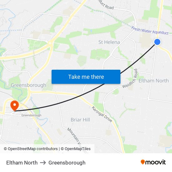 Eltham North to Greensborough map