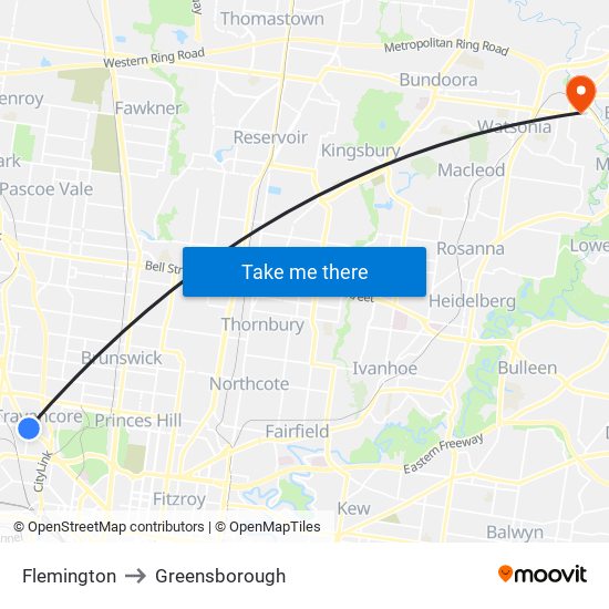 Flemington to Greensborough map