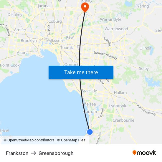 Frankston to Greensborough map