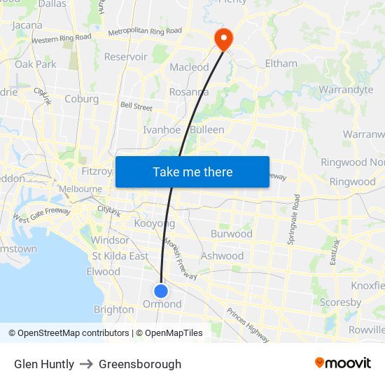 Glen Huntly to Greensborough map