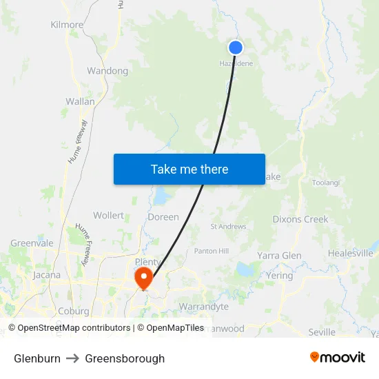 Glenburn to Greensborough map