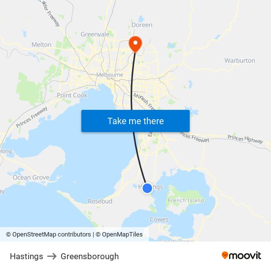 Hastings to Greensborough map