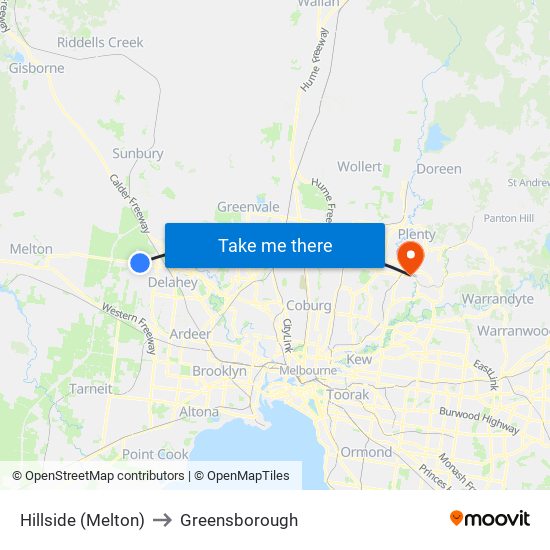 Hillside (Melton) to Greensborough map