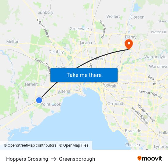 Hoppers Crossing to Greensborough map